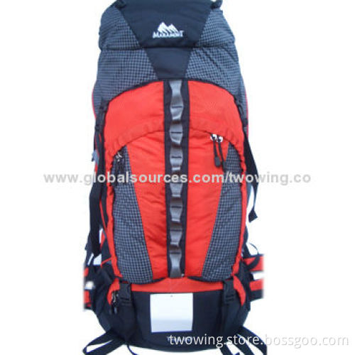 Hiking backpack with functional waist belt and air mesh back system, 420D ripstop fabric, 60L volume